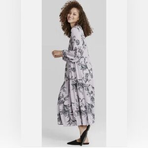 Lilac floral tiered maxi prairie dress size S NWT